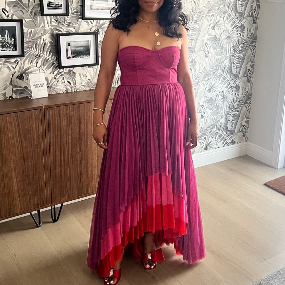 Strapless Tiered Fuchsia and Coral gown - Picture 3 of 8